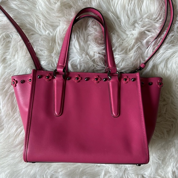 Coach Mini Crosby Carryall Crossbody in Floral Rivets Hot Pink Pebbled Leather 🩷 - Picture 7 of 16